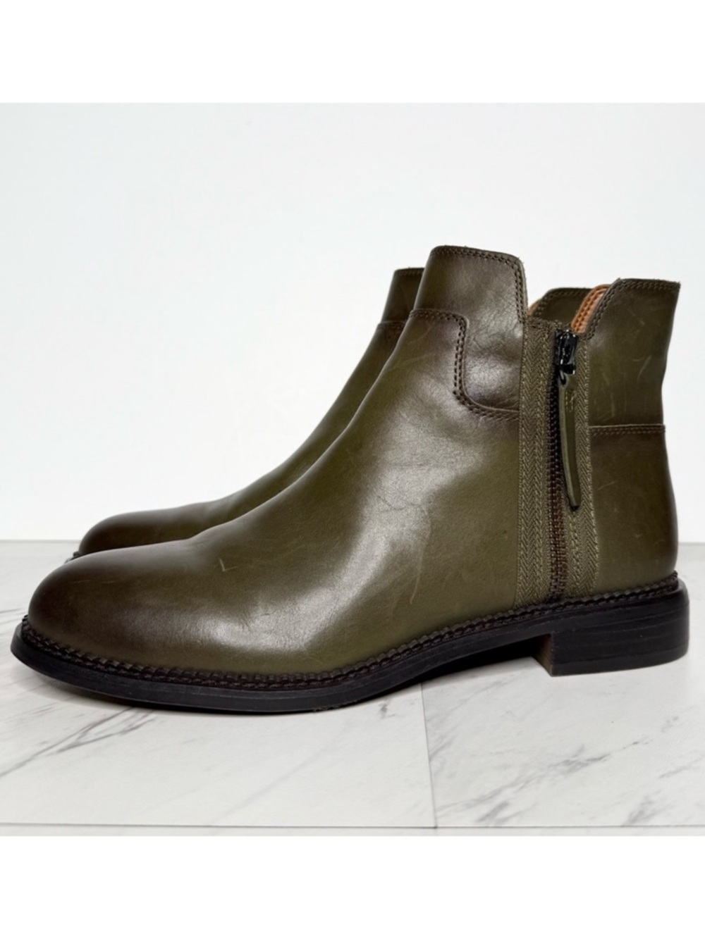 Franco Sarto Halford Green Leather Bootie 7 1/2 M